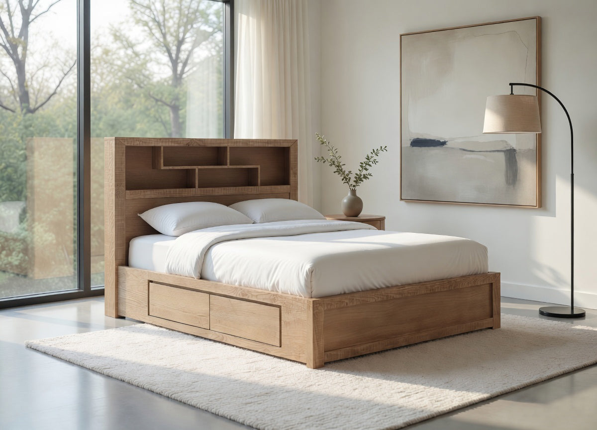 Lucas 4 Drawer King Bed with Bookcase Headboard