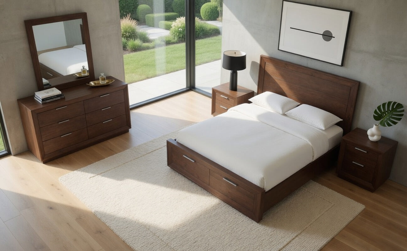 Denham Panel King Bed with Drawers