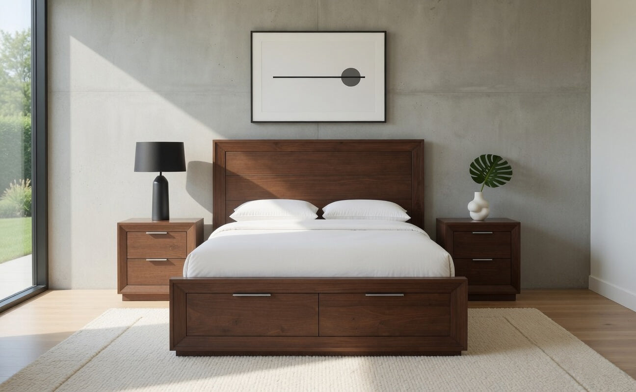 Denham Panel King Bed with Drawers