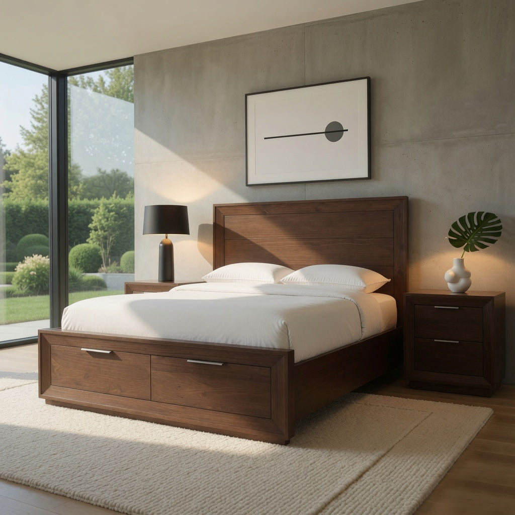 Denham Panel King Bed with Drawers