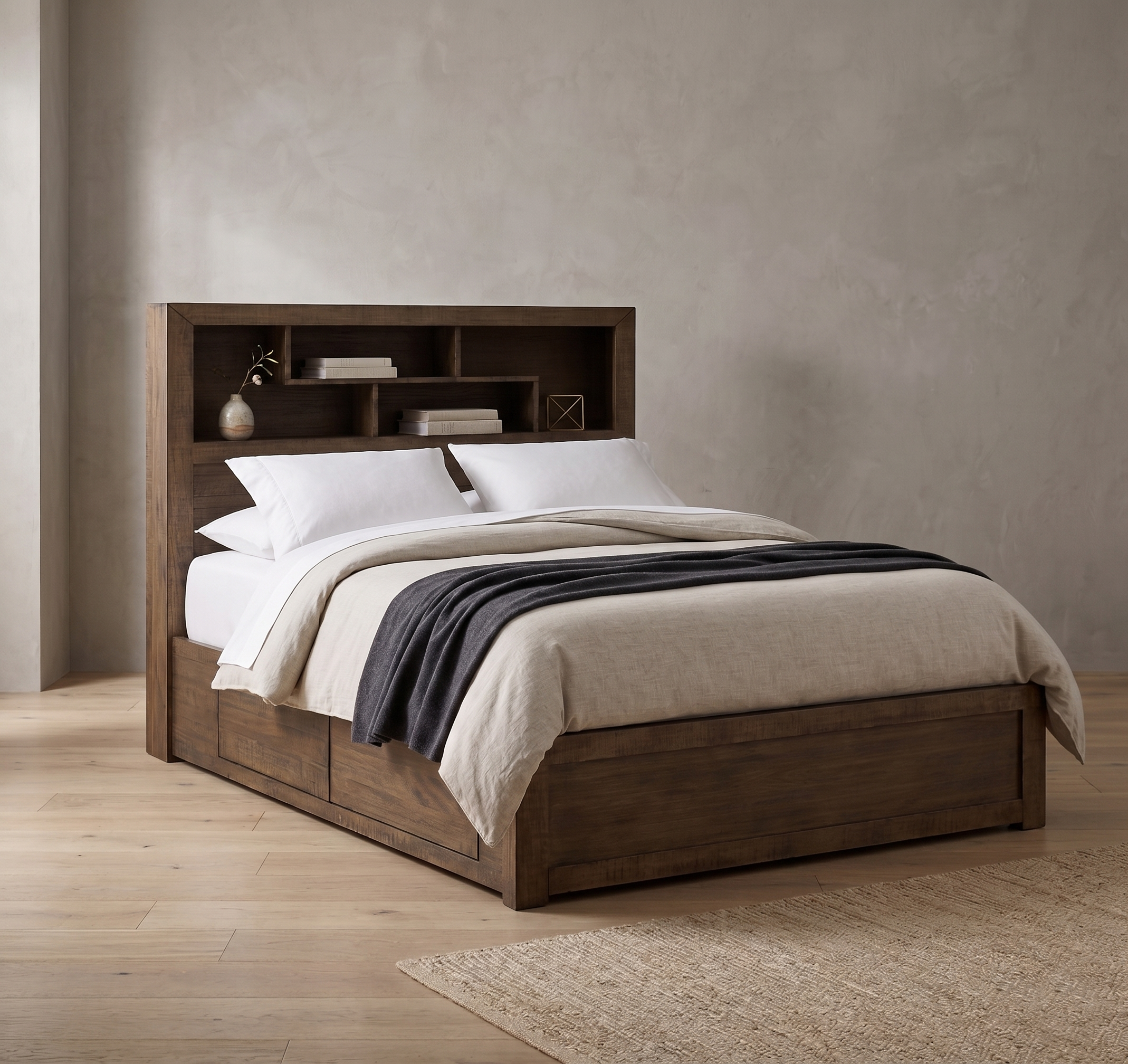 Oliver 4 Drawer King Bed with Bookcase Headboard